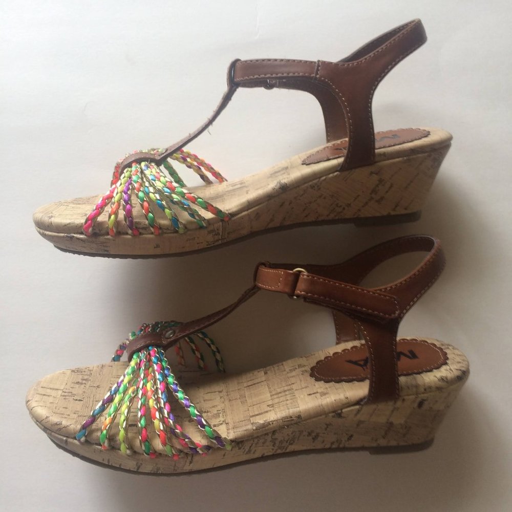 New Brown Sandals Girls 3 Wedge Shoe Neon Rainbow Multicolored - Picture 7 of 8